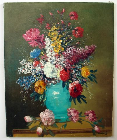 Appraisal: Floral still life in green vase oil on canvas x