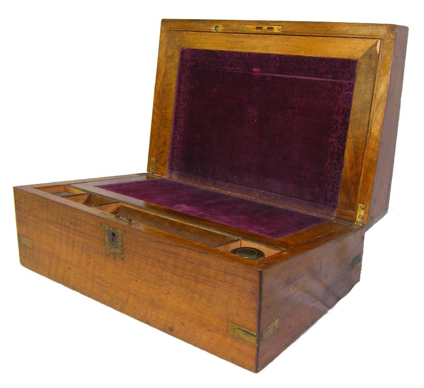 Appraisal: th century walnut writing slope with a purple baize writing