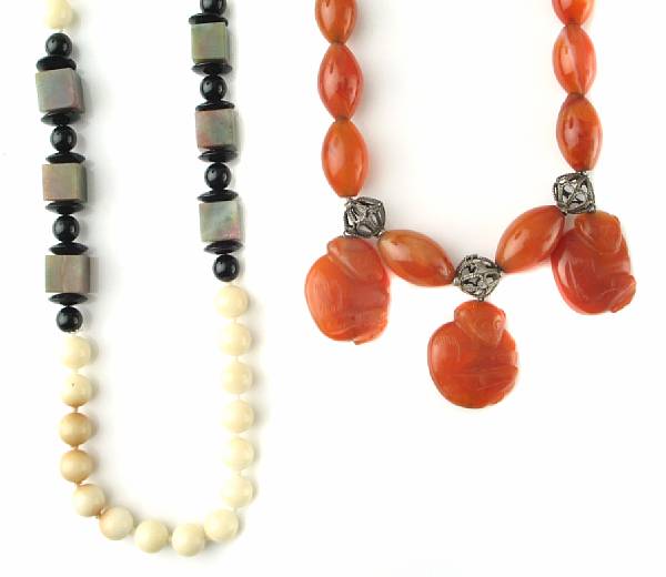 Appraisal: A collection of four hardstone necklaces