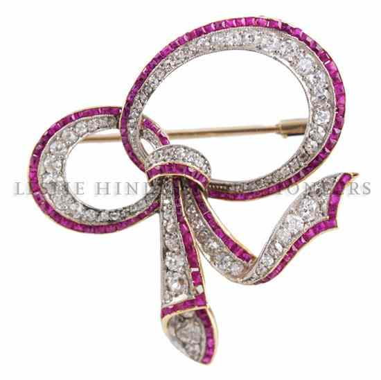 Appraisal: An Edwardian Platinum Karat Yellow Gold Ruby and Diamond Bow