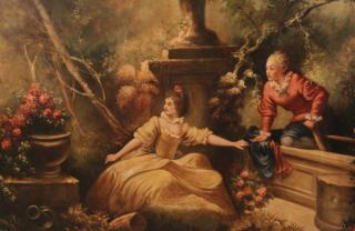 Appraisal: MANNINO PALACIAL OIL ON CANVAS FRENCH COURTING SCENE PAINTING PALACIAL