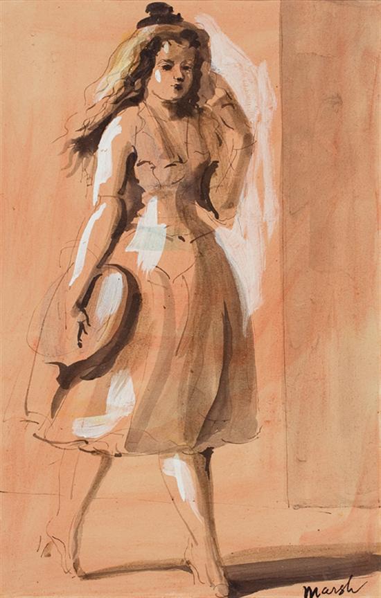 Appraisal: REGINALD MARSH American - Walking Woman ink and gouache on