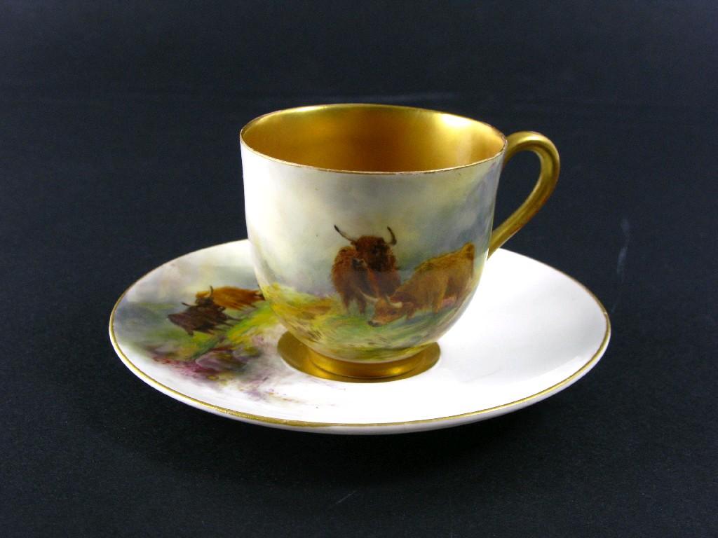 Appraisal: A Royal Worcester Cabinet Cup and Saucer painted highland Cattle