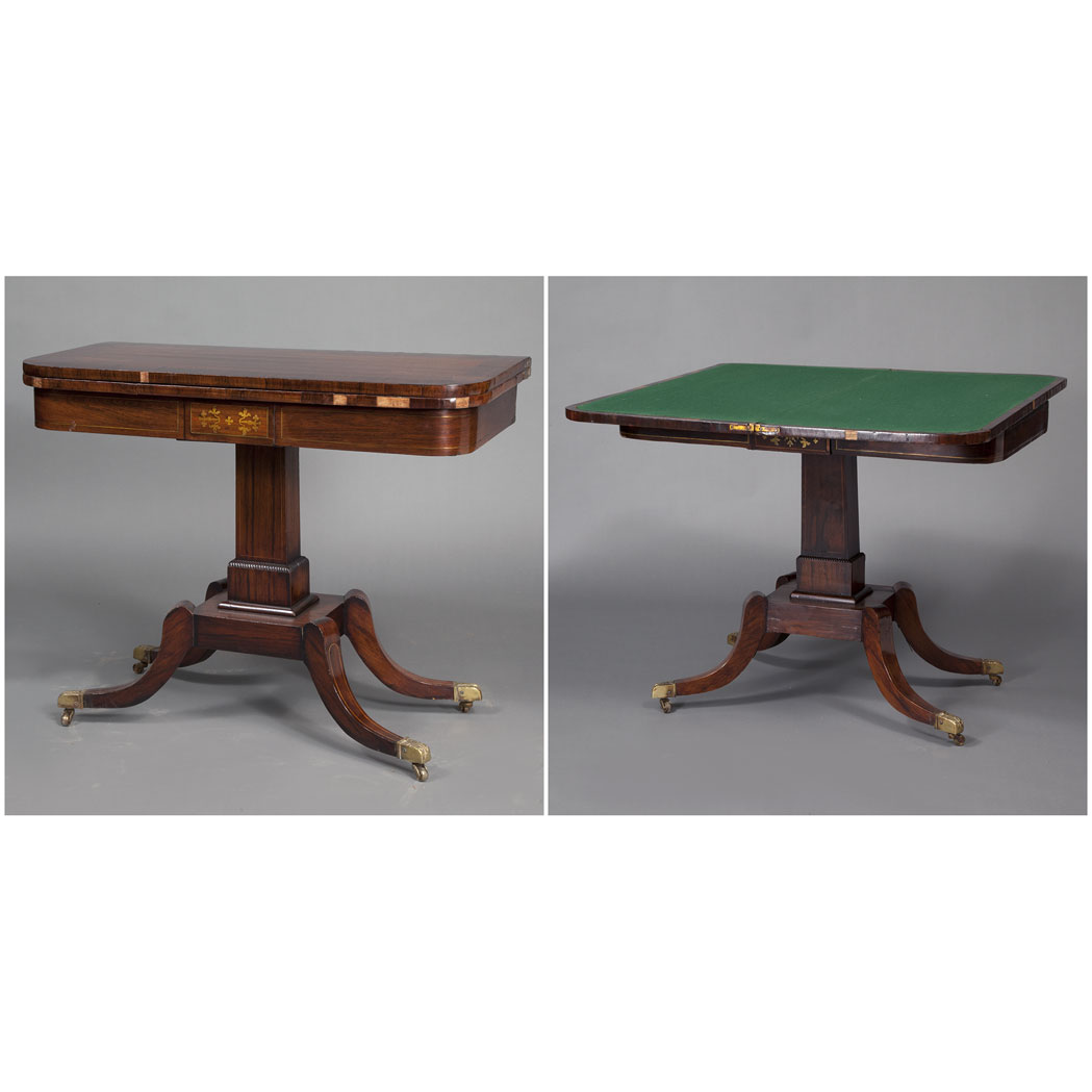 Appraisal: Companion Pair of Regency Brass Inlaid rosewood Fold-Over Games Tables