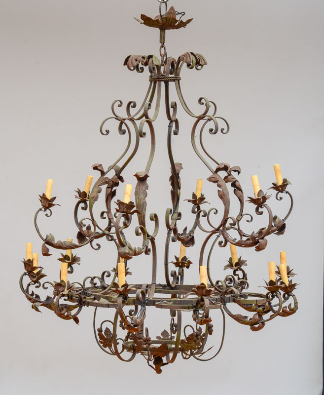 Appraisal: LOUIS XV STYLE WROUGHT-IRON EIGHTEEN-LIGHT CHANDELIER x in diam Estimate