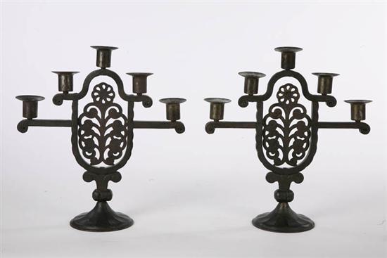 Appraisal: PAIR OF CANDELABRA Metal open work candelabra with five holders