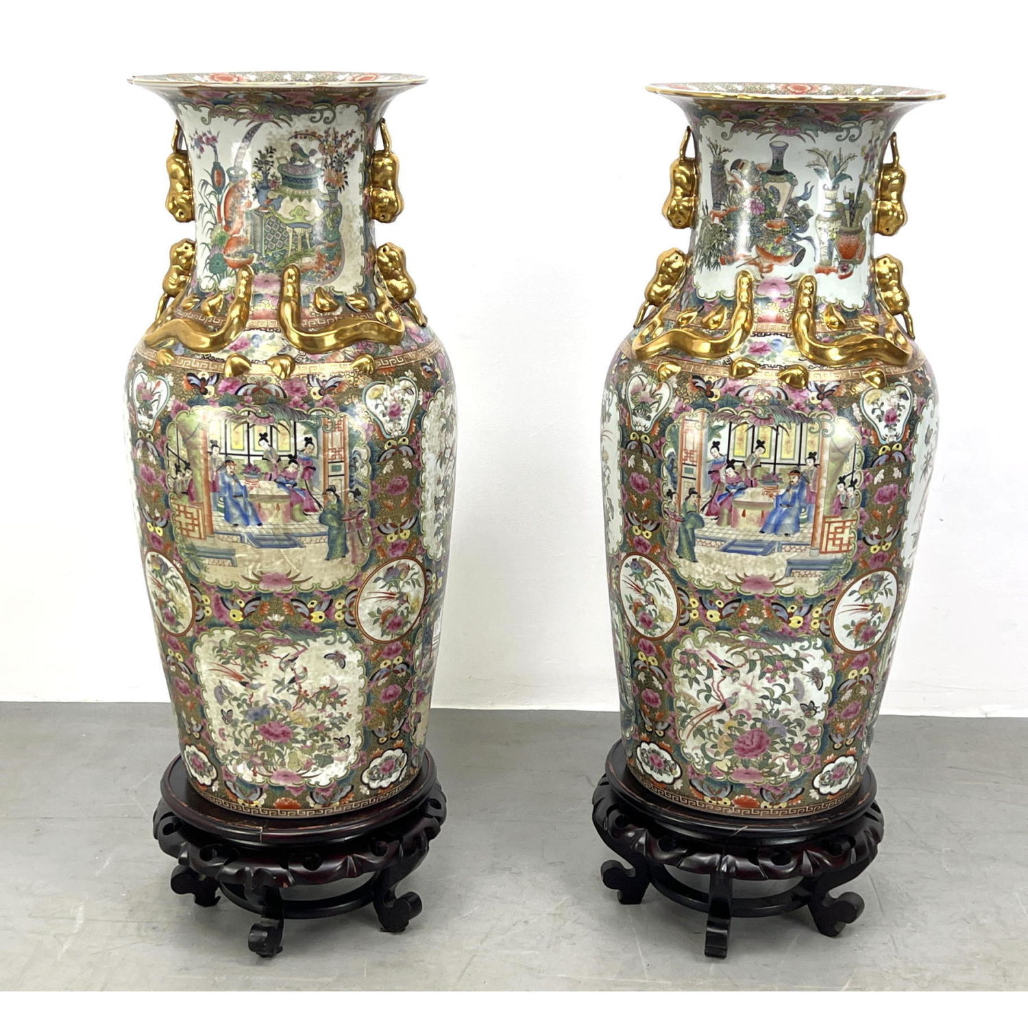 Appraisal: Pair Large Chinese Porcelain Urns Rose Medallion Style Porcelain only