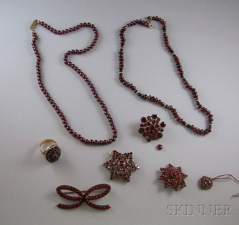 Appraisal: Group of Garnet Jewelry including two necklaces a heart-shaped pendant