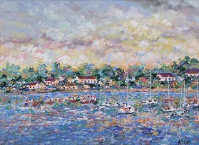 Appraisal: Framed oil on canvas painting Marina signed lower right H