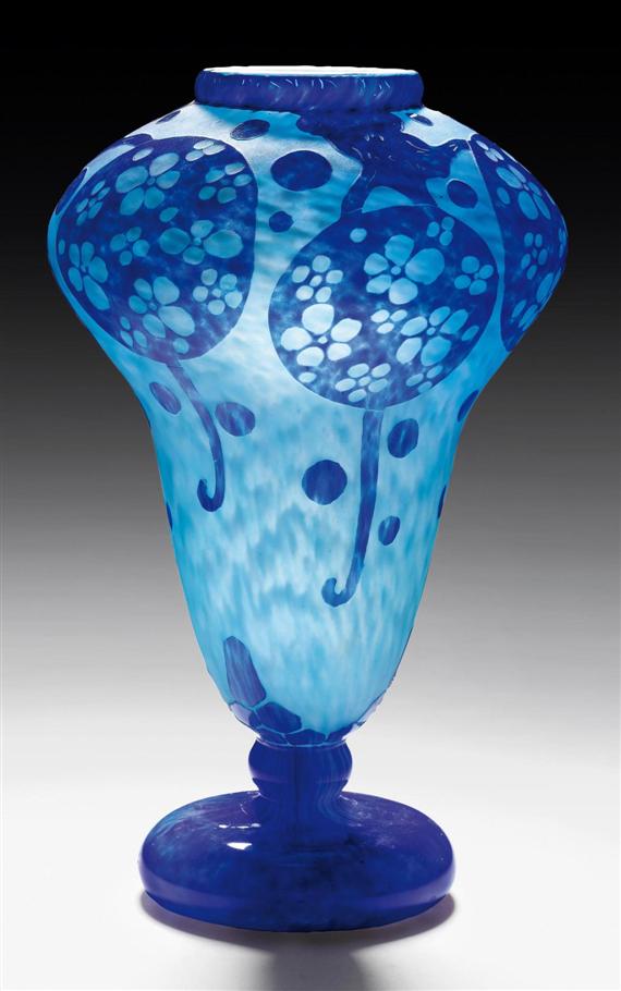 Appraisal: SCHNEIDER AZURETTES VASE circa Sky-blue glass with blue overlay Signed