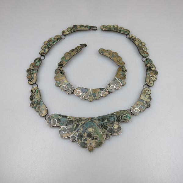 Appraisal: Mexican Grade Silver Necklace And Bracelet set with a stone