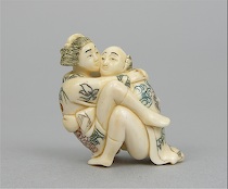 Appraisal: A Carved Ivory Loving Couple Netsuke ca th century A