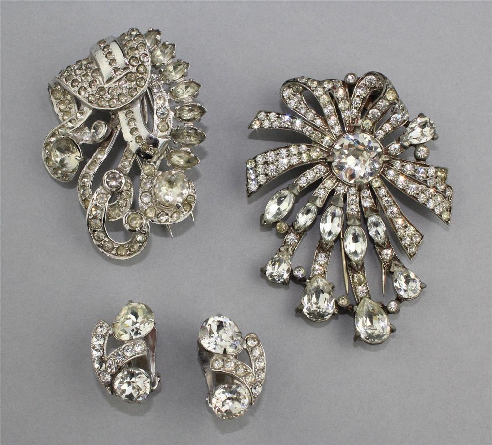 Appraisal: EARLY EISENBERG ORIGINAL RHINESTONE FUR CLIPS WITH EISENBERG CLIP-BACK EARRINGS