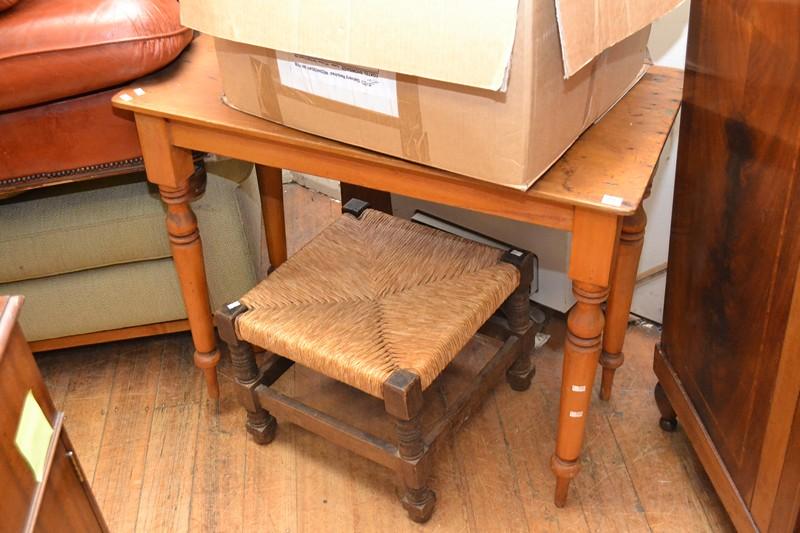 Appraisal: A VICTORIAN PINE TABLE AND RUSH SEATED OAK STOOL A