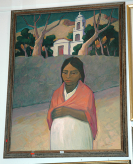 Appraisal: BERNHARD RUST SOUTH AMERICAN WOMAN BY THE CHURCH OIL ON