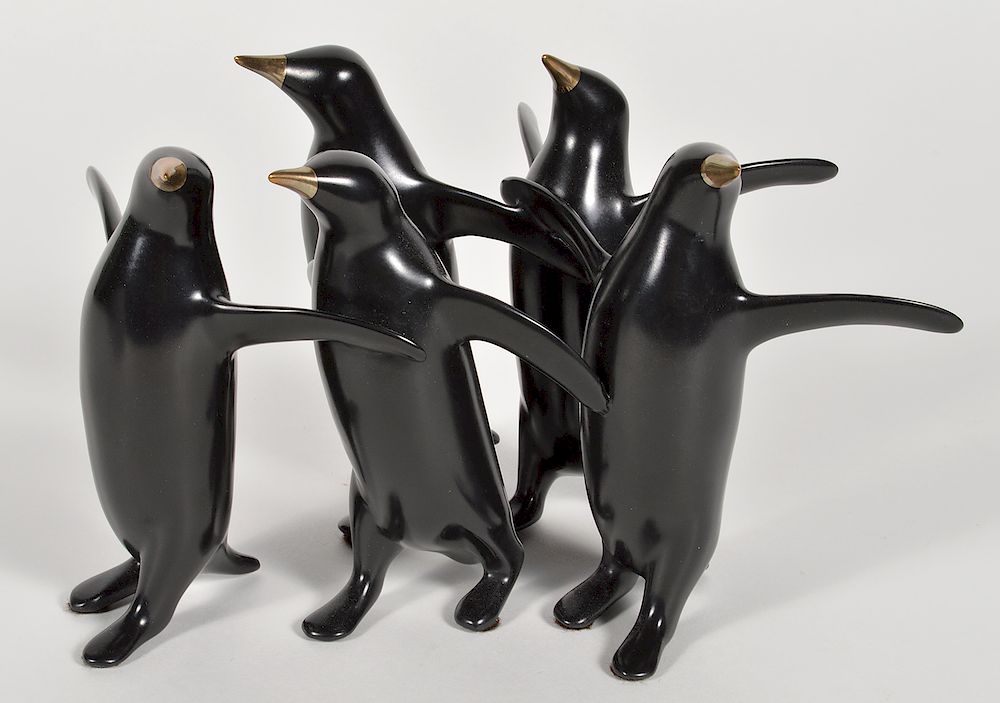 Appraisal: Loet Vanderveen 'Penguin Small Grouping' Bronze Loet Vanderveen - 'Penguin