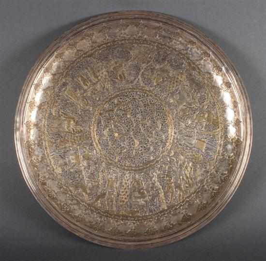 Appraisal: Persian chased and parcel-gilt silver tray probably Isfahan th Century