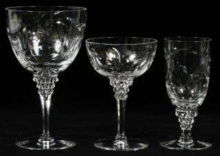 Appraisal: FOSTORIA STYLE ETCHED CRYSTAL STEMWARE PIECES FOSTORIA STYLE ETCHED CRYSTAL