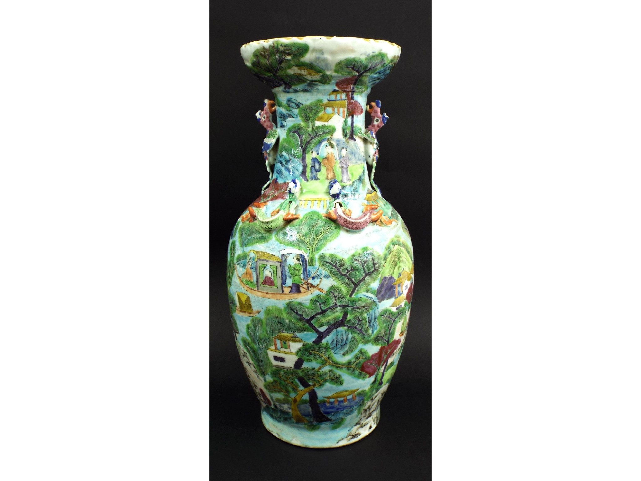 Appraisal: Chinese famille vert Canton porcelain baluster vase decorated with various