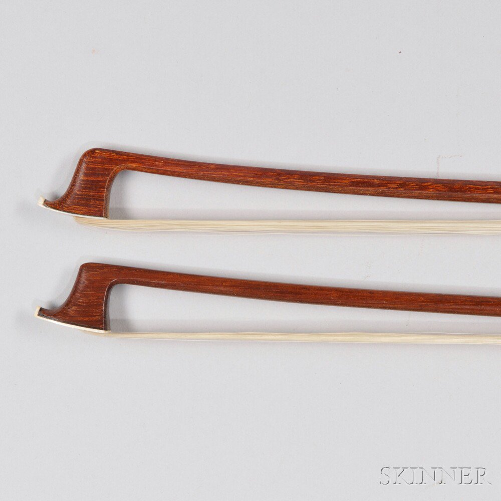 Appraisal: Two Nickel-mounted Violin Bows one round and one octagonal stick