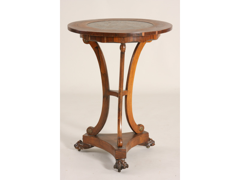 Appraisal: French Empire Marble Top Side Table circular top with central