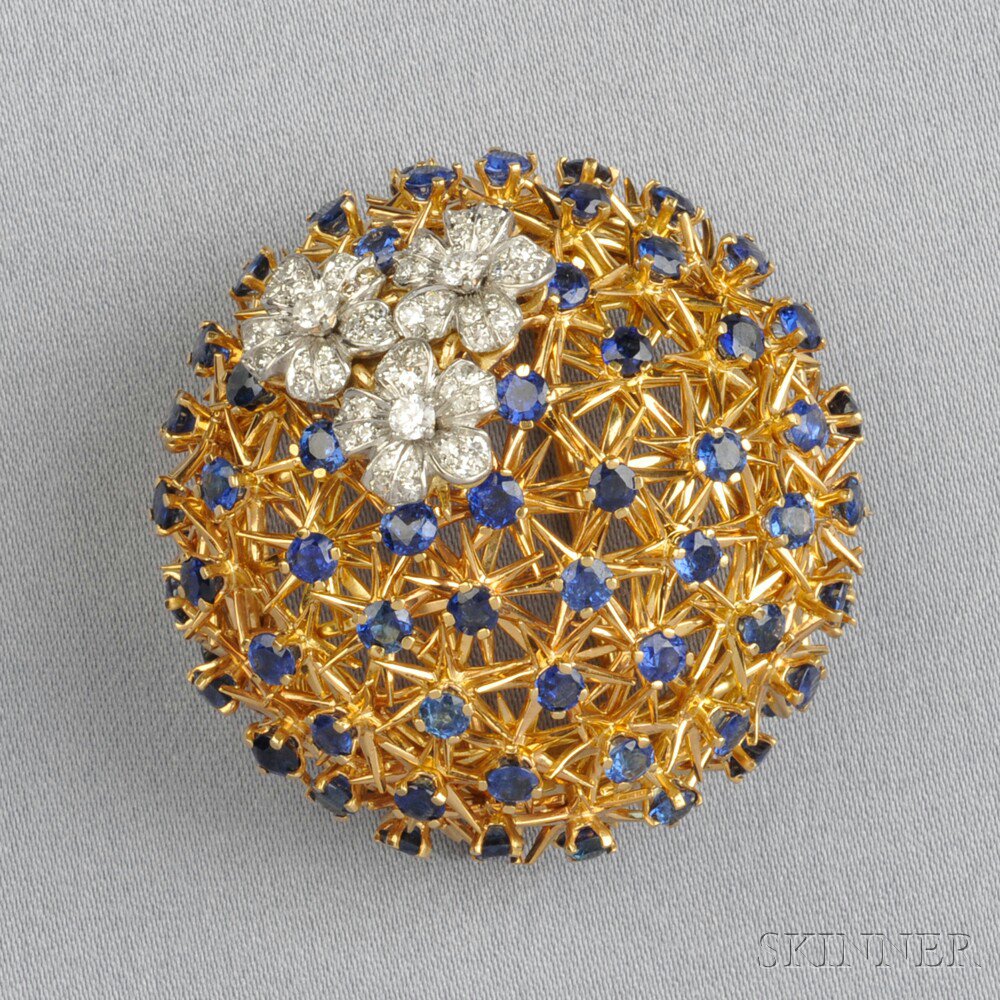 Appraisal: kt Gold Sapphire and Diamond Brooch Tiffany Co France the