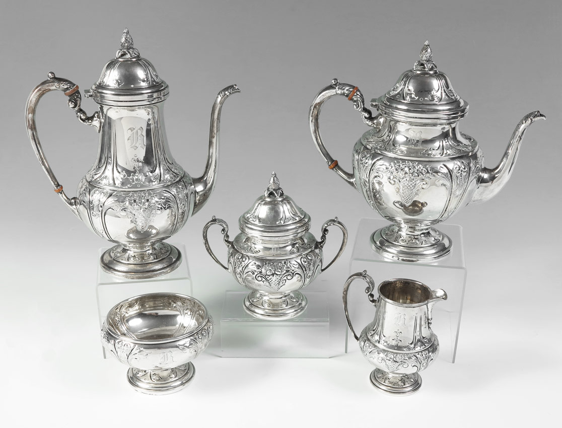 Appraisal: PIECE WHITING HAND CHASED STERLING TEA SERVICE pieces total by