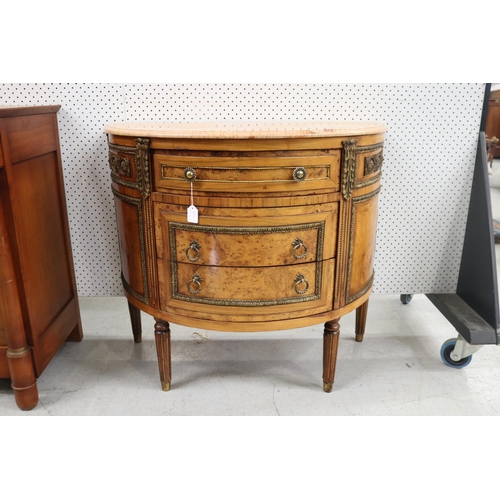 Appraisal: Vintage French Louis XVI style demi lune marble topped commode