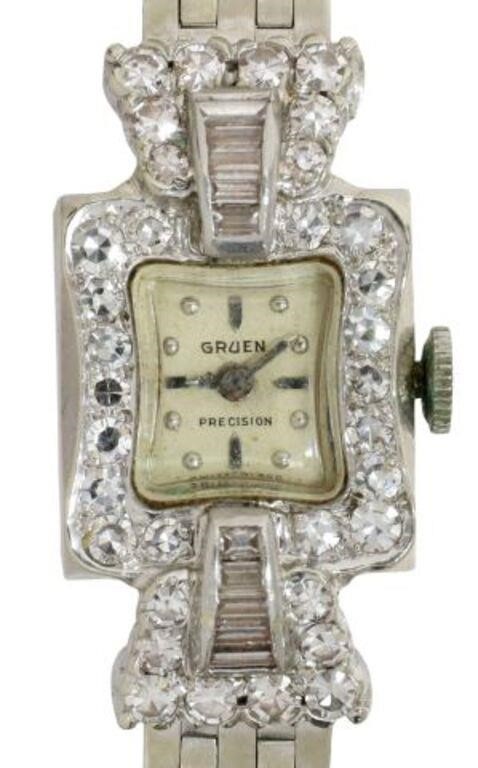 Appraisal: Estate lady's kt white gold wristwatch Gruen Watch Company bezel