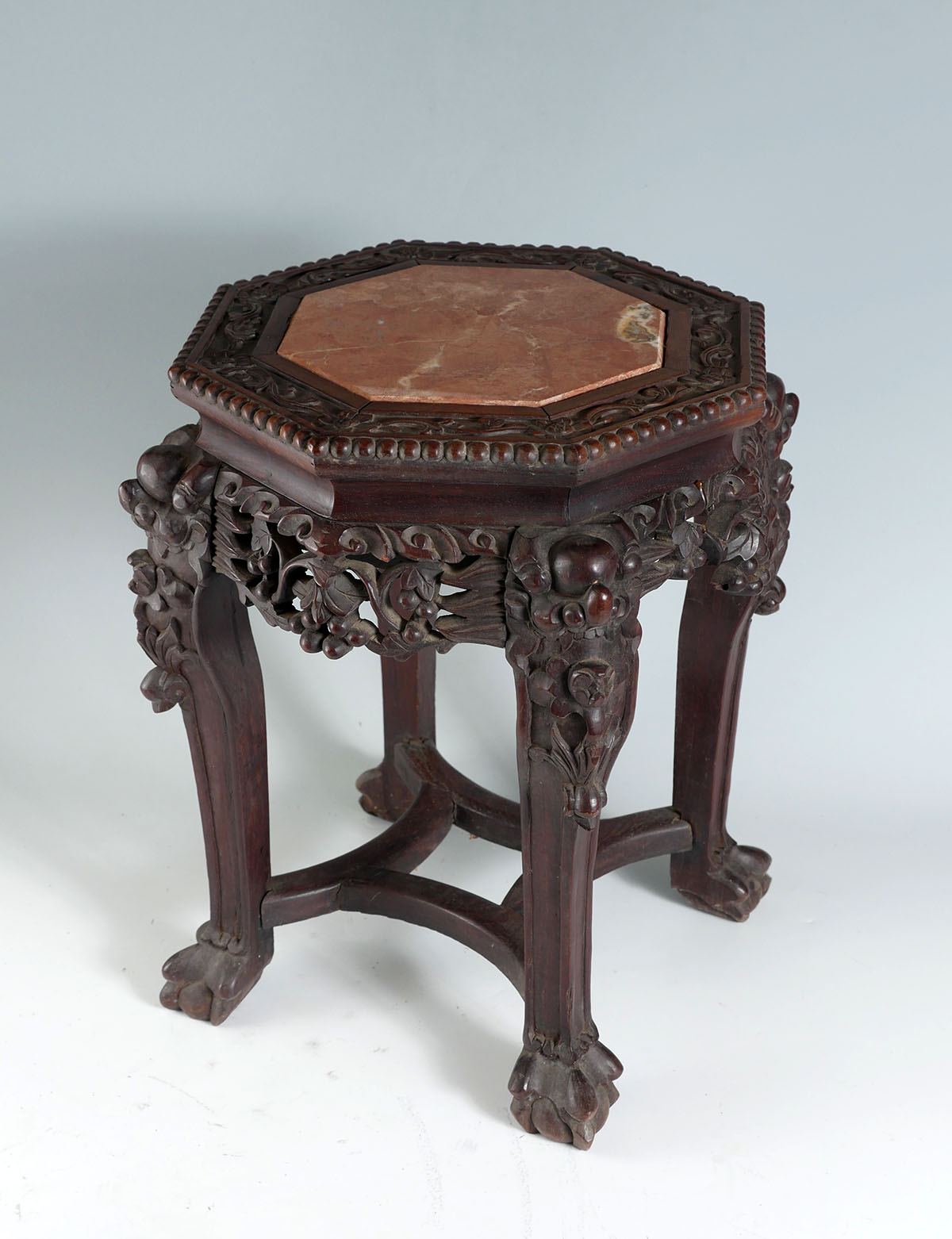 Appraisal: CHINESE MARBLE TOP PLANT STAND Carved Chinese marble top plant