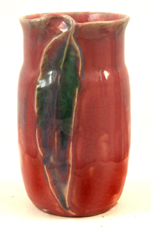 Appraisal: PHILIPPA JAMES Victoria circa Cylindrical flared earthenware vase pink ground