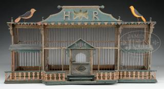 Appraisal: VICTORIAN CARVED AND PAINTED ARCHITECTURAL BIRD CAGE VICTORIAN CARVED AND