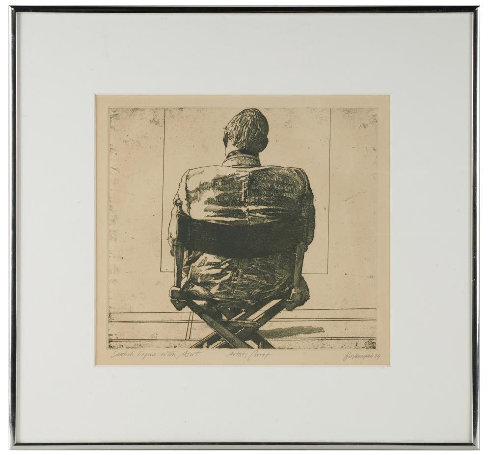 Appraisal: HARVEY BREVERMAN B SEATED FIGURE WITH ASCOT artist proof intaglio