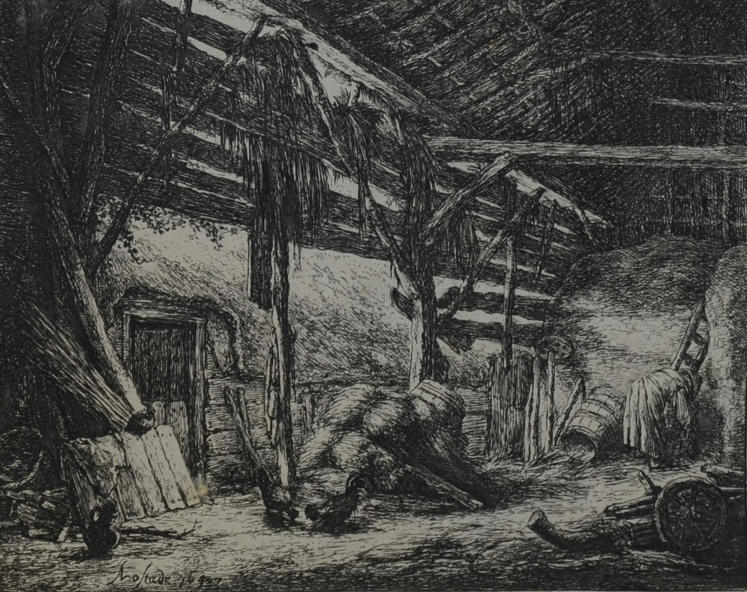 Appraisal: Adriaen van Ostade Dutch - etching The Barn - x