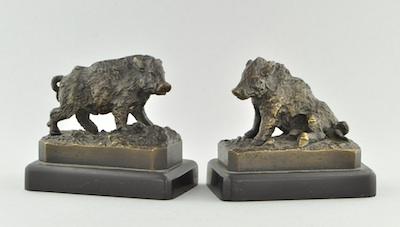 Appraisal: Christophe Fratin French - Two miniature bronze sculptures of boars