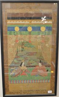 Appraisal: Chinese watercolor on silk Emperor and Empress sitting in foreground