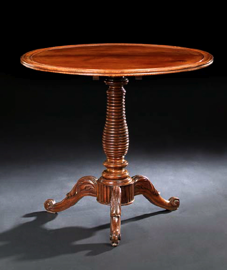 Appraisal: Restauration Mahogany Center Table early th century the tilting circular