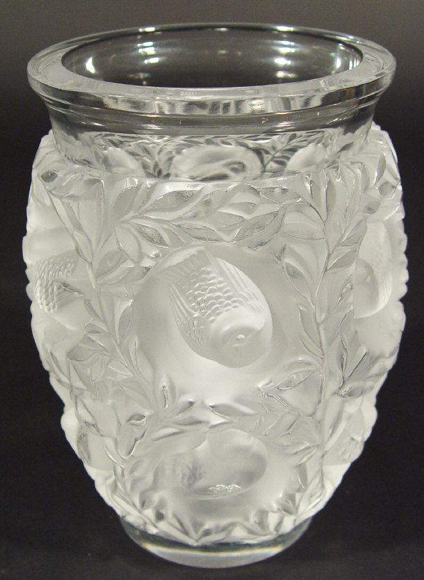 Appraisal: Lalique frosted glass vase moulded with birds amongst leaves engraved