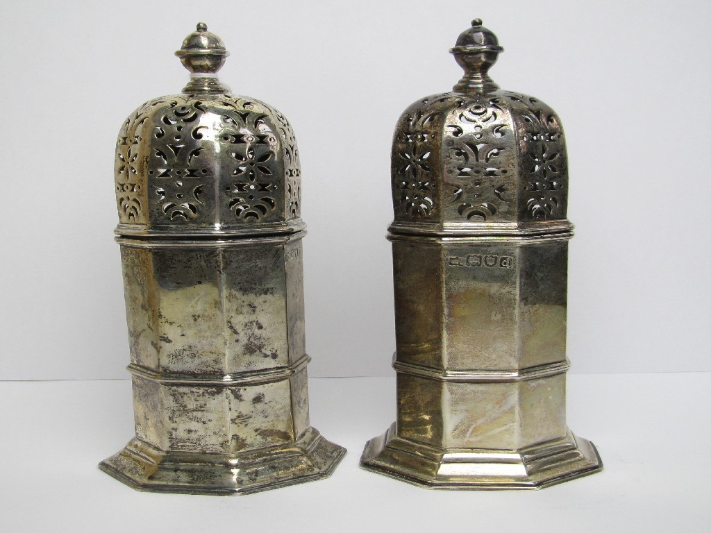 Appraisal: A pair of silver sugar castors London