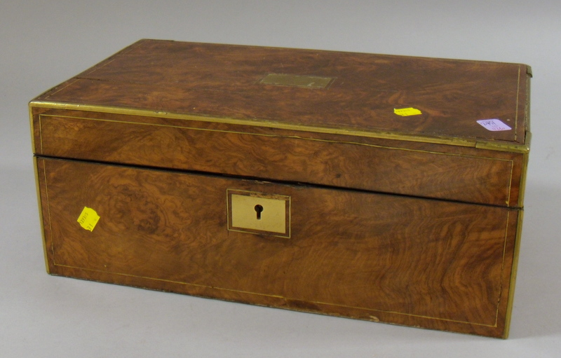 Appraisal: Brass-inlaid Burl Veneer Lap Desk ht lg in