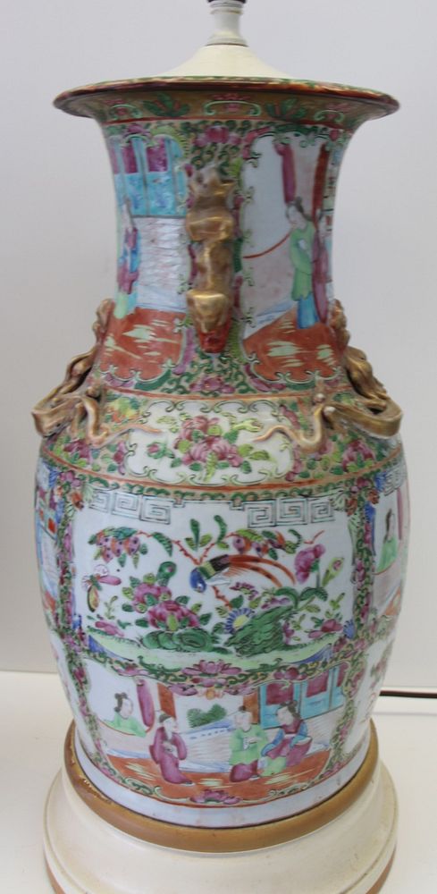 Appraisal: Chinese Enamel Decorated Vase As A Lamp Together With A