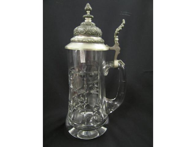 Appraisal: Cut Crystal German Stein fancy pewter lid alternating panels of