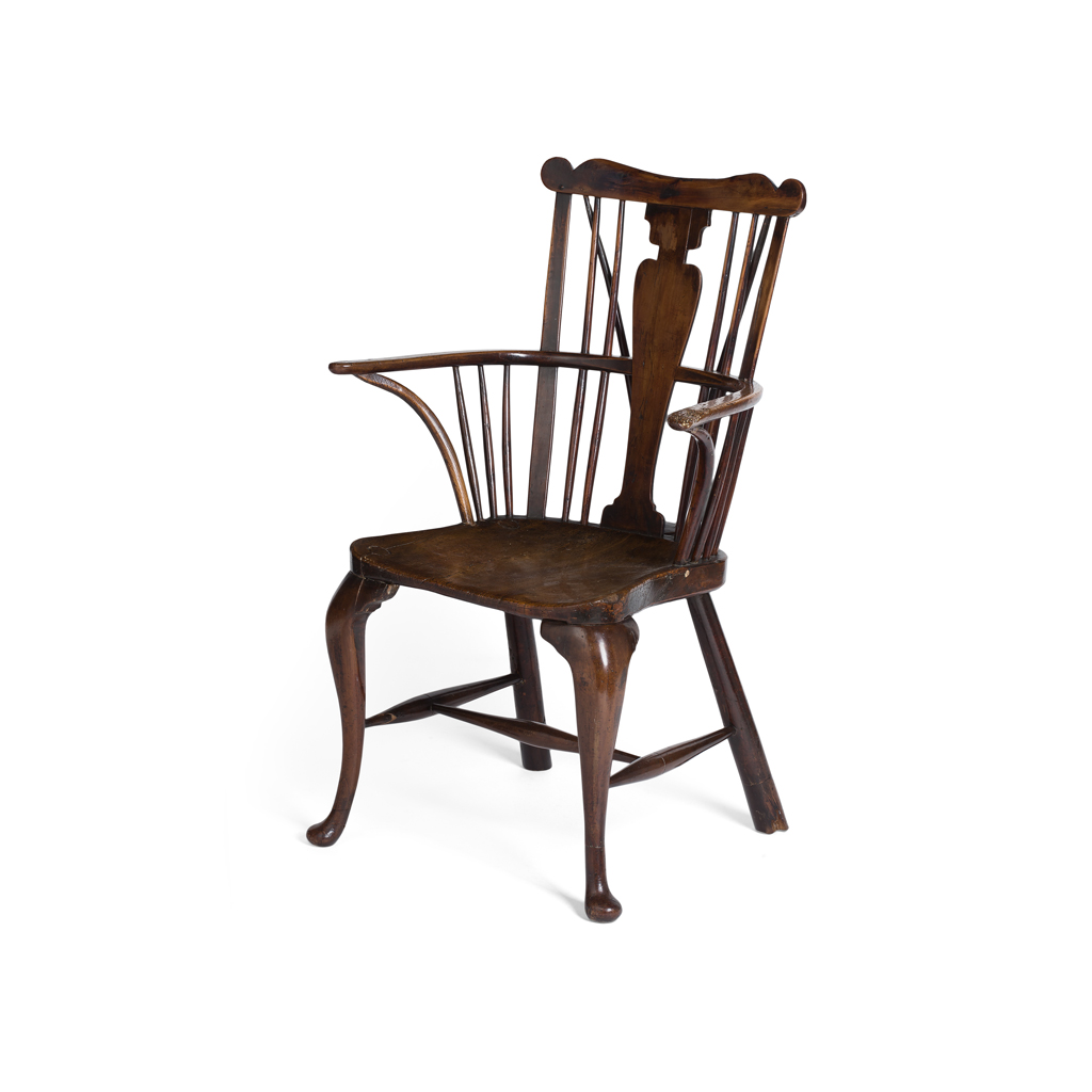 Appraisal: GEORGIAN YEW AND ELM COMB-BACK WINDSOR ARMCHAIR THAMES VALLEY LATE