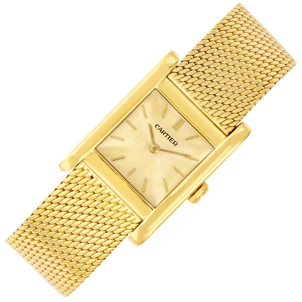 Appraisal: Gold 'Tank' Wristwatch Cartier European Watch Clock Co kt mechanical