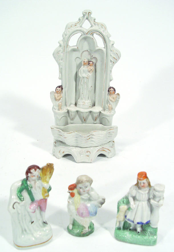 Appraisal: Large continental porcelain bonbon dish a religious figure flanked by