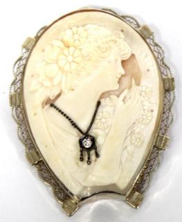 Appraisal: Antique Italian K Gold Coral Diamond Cameo The almost white