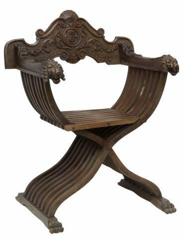 Appraisal: Italian Savonarola chair late th early th c carved back