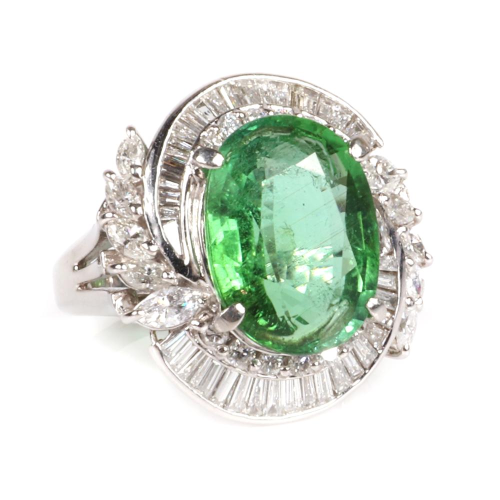 Appraisal: LADY'S STAMPED PLATINUM GREEN TOURMALINE AND DIAMOND RING GIA FEATURING