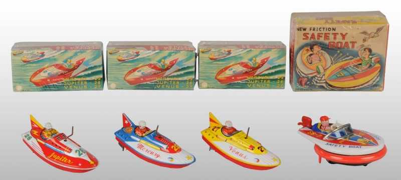 Appraisal: Lot of Tin Litho Boat Friction Toys Description Japanese Working