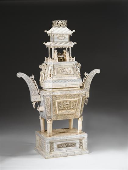 Appraisal: Monumental Chinese pieced elephant ivory and bone censer model th